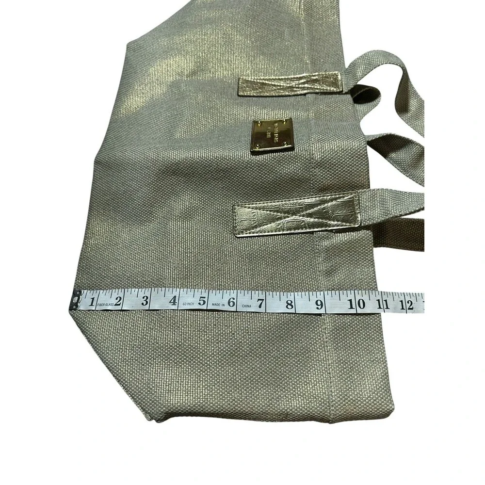 MICHAEL KORS Chic Tote Beige Canvas Gold Shimmer Tote Bag Shopper NWOT